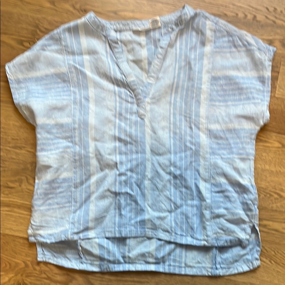 Light Blue V-Neck Short Sleeve Blouse by Sigrid Olsen.
